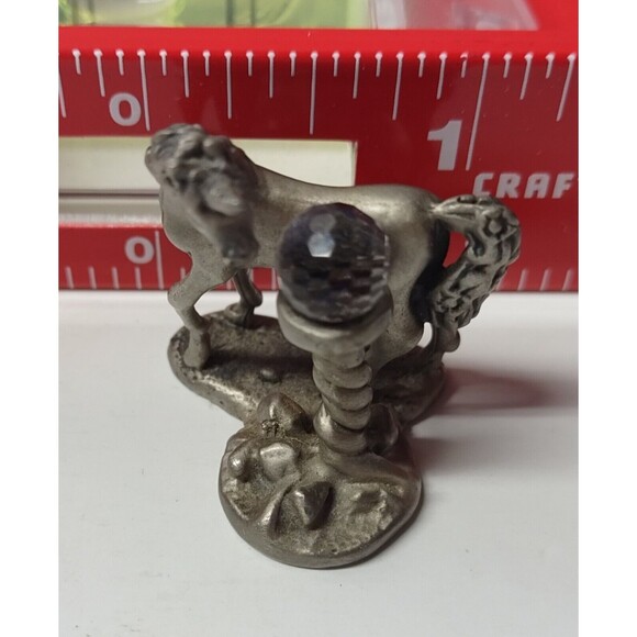 Vtg Cuteri Pewter Unicorn Crystal Ball Figurine Small Curio 1980s Fantasy Whimsy - Picture 10 of 10